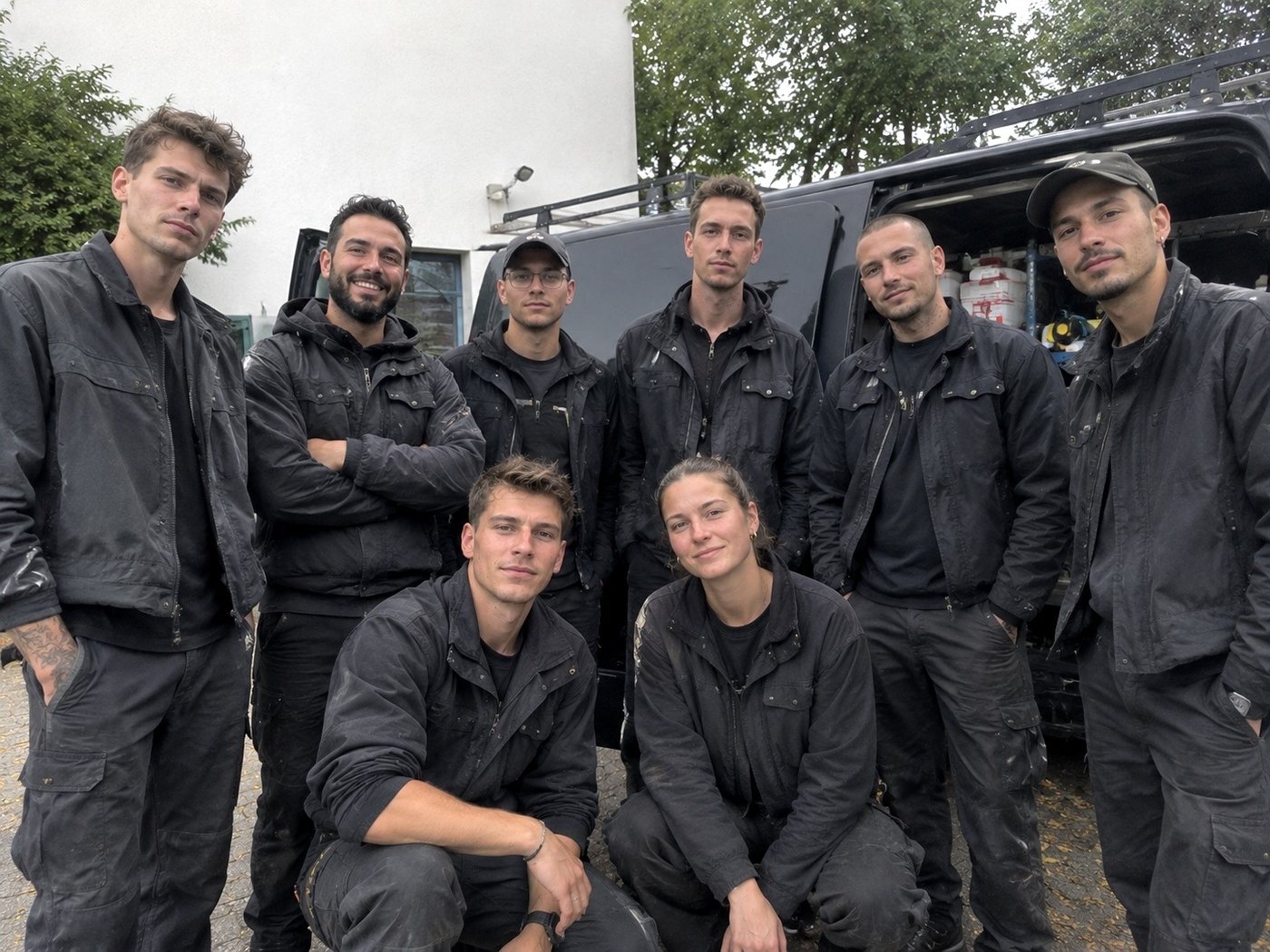 Das Einsatzteam von Kammerjäger Weber vor dem Einsatzfahrzeug