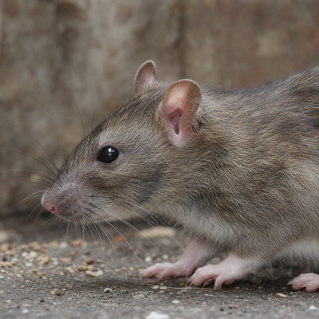 Wanderratte in Nahaufnahme — typischer Fund in Kellerschächten und Hinterhöfen im Ruhrgebiet
